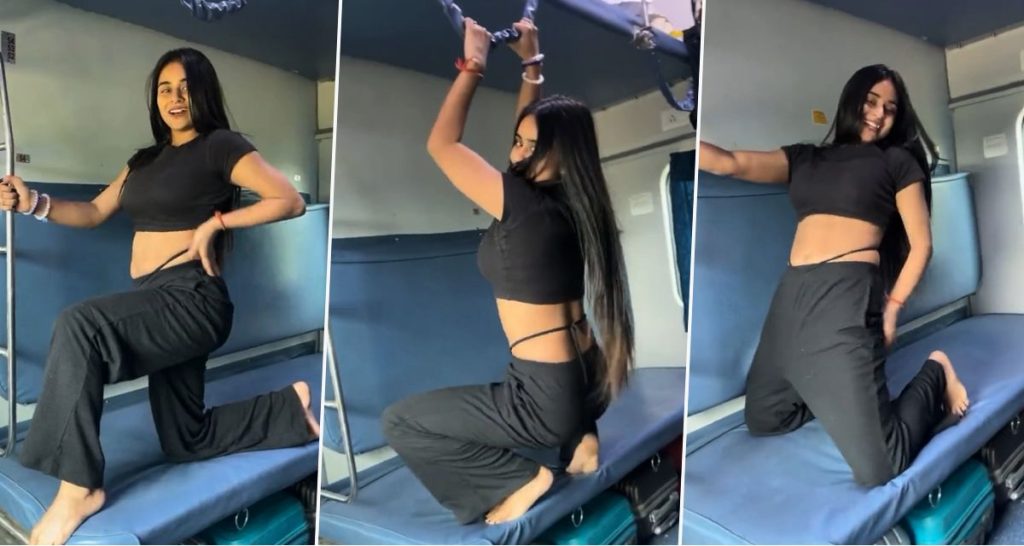 girl showed her dancing talent in the train